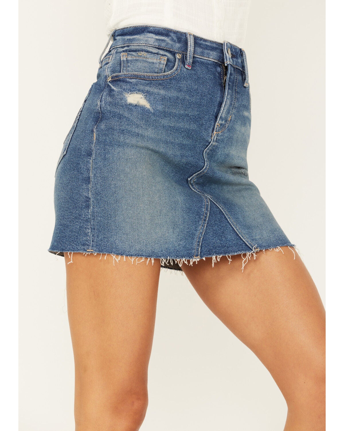 Line Distressed Denim Mini Skirt 