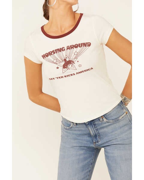 Image #3 - Shyanne Women's Off-White Horsing Around Graphic Short Sleeve Ringer Tee , Off White, hi-res