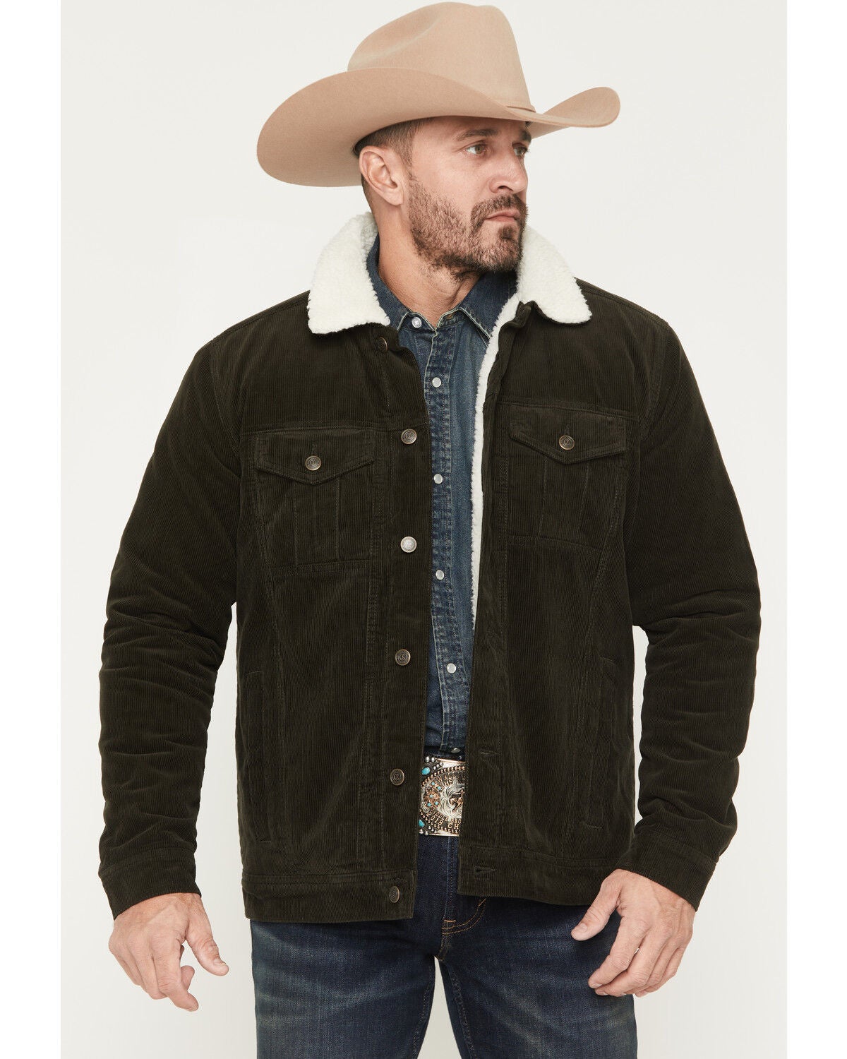 Image #1 - Cody James Men's Ozark Sherpa Lined Corduroy Jacket, Green, hi-res