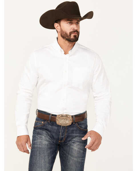 Image #1 - Cody James Men's Basic Twill Long Sleeve Button-Down Performance Western Shirt - Tall, White, hi-res