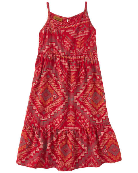 Wrangler Girls' Southwestern Print Sleeveless Maxi Dress , Red, hi-res