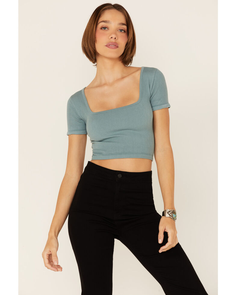 By Together Women's Ribbed Crop Top, Blue, hi-res