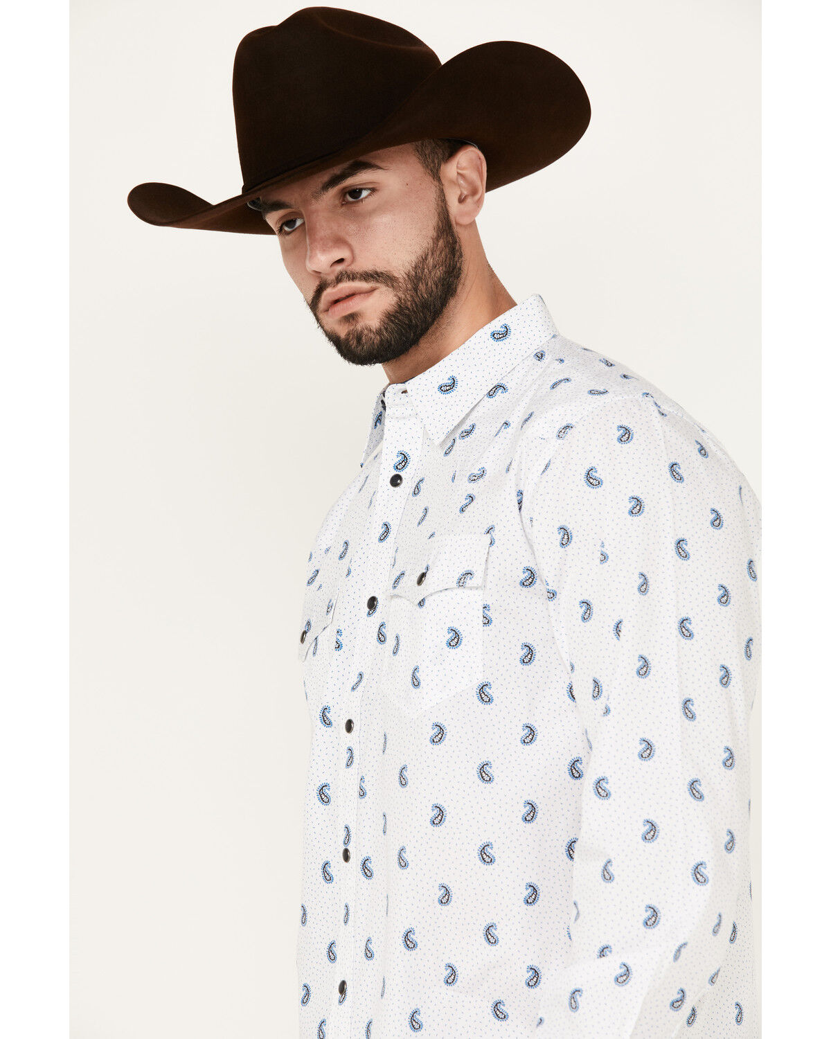 Image #2 - Moonshine Spirit Men's Attitude Paisley Print Long Sleeve Snap Western Shirt, White, hi-res