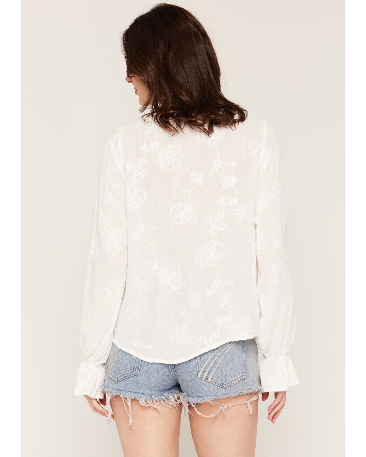 Image #4 - Wild Moss Women's Tonal Embroidered Long Sleeve Peasant Top, Ivory, hi-res