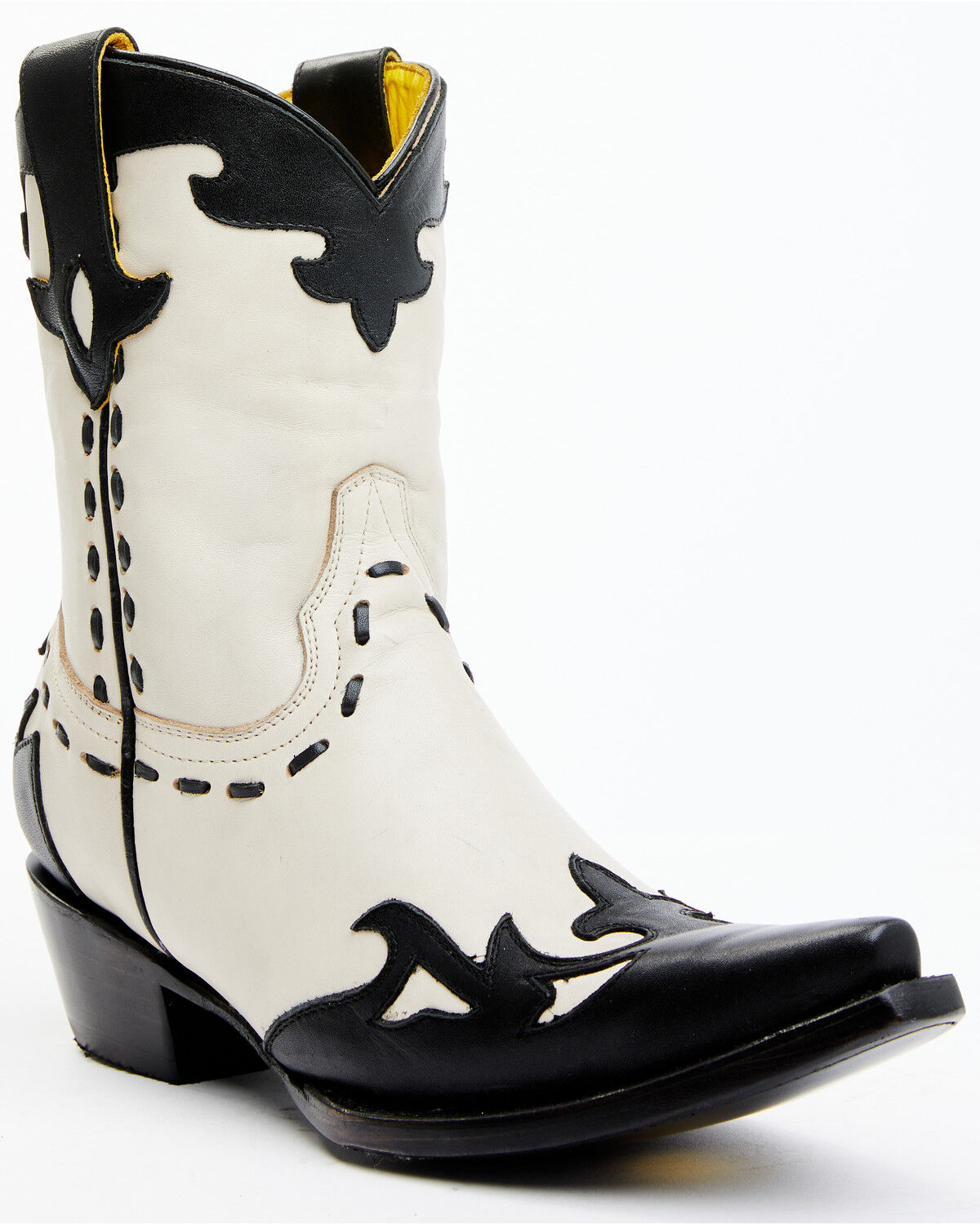 Image #1 - Planet Cowboy Women's Wingtip Leather Western Boot - Snip Toe, Cream/black, hi-res