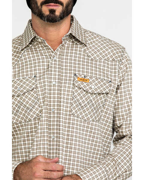 Image #4 - Wrangler Men's FR Plaid Print Long Sleeve Snap Work Shirt, Khaki, hi-res
