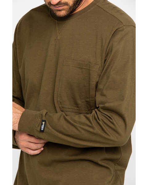 Hawx Men's Olive Long Sleeve Work Pocket T-Shirt - Tall , Olive, hi-res