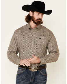 Cinch Men's Khaki Geo Print Long Sleeve Button-Down Western Shirt - Big , Beige/khaki, hi-res