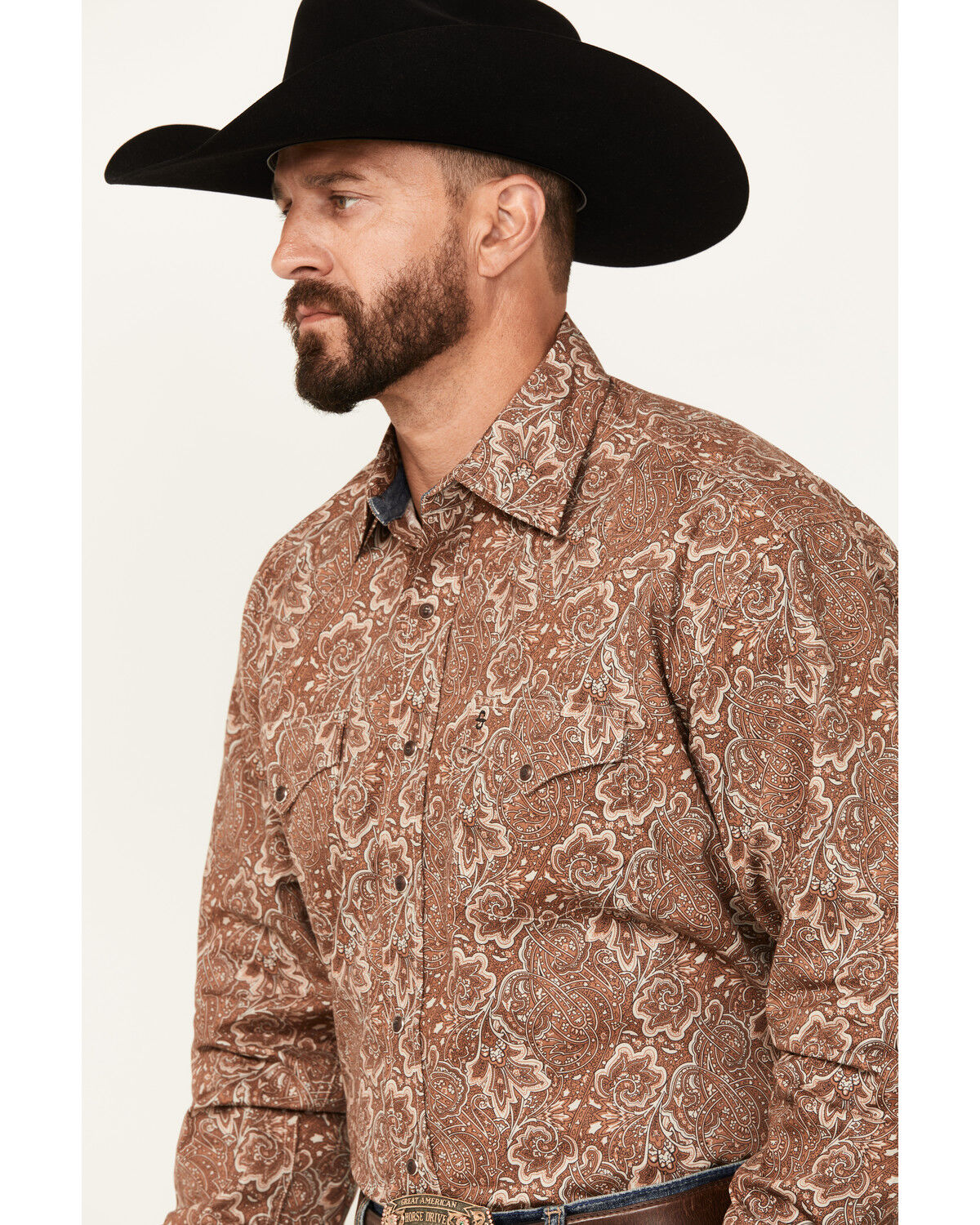 Image #2 - Stetson Men's Floral Paisley Print Long Sleeve Snap Western Shirt, Brown, hi-res
