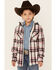 Shyanne Girls' Pink & Ivory Canvas Plaid Hooded Shirt Jacket, Ivory, hi-res