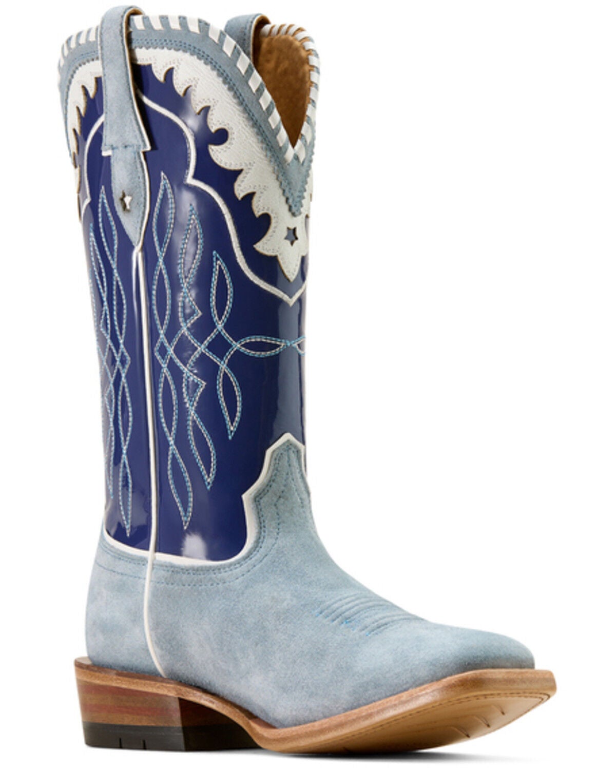 Image #1 - Ariat Women's Riata Suede Western Boots - Broad Square Toe, Blue, hi-res