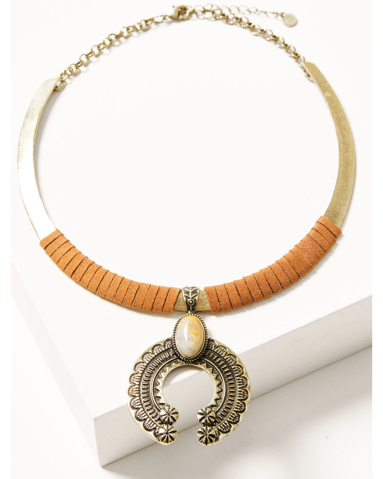 Shyanne Women's Gold & Suede Crescent Collar Necklace, Gold, hi-res