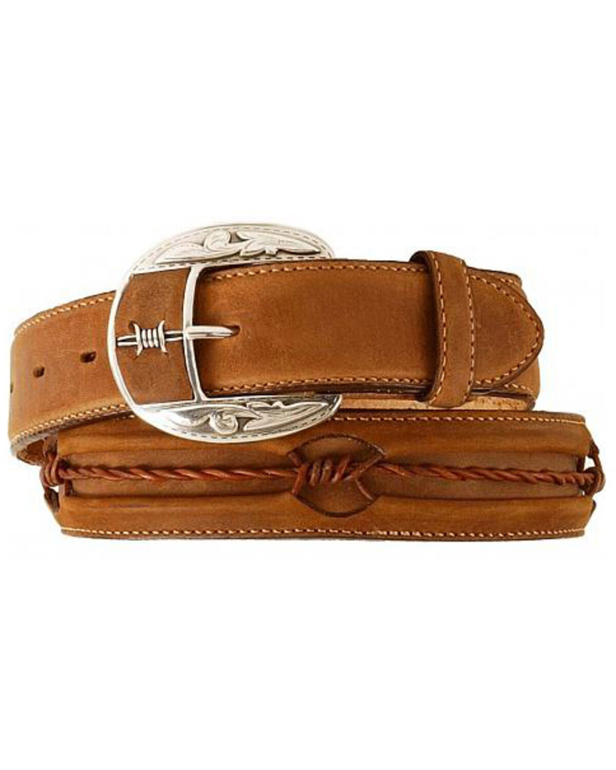 Image #1 - Justin Barbed Wire Belt, Brown, hi-res