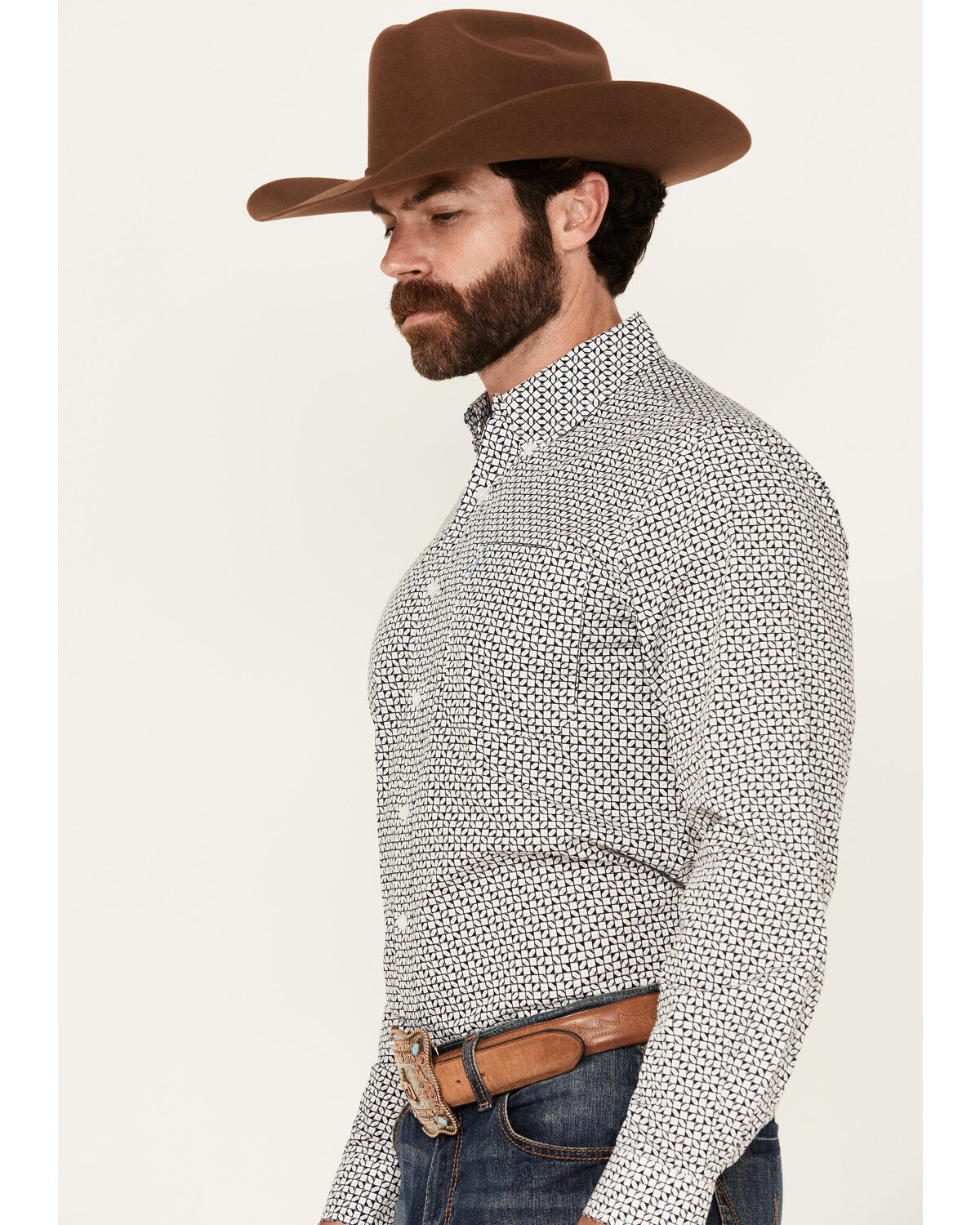 Image #2 - Cinch Men's Geo Print Long Sleeve Button-Down Western Shirt, White, hi-res