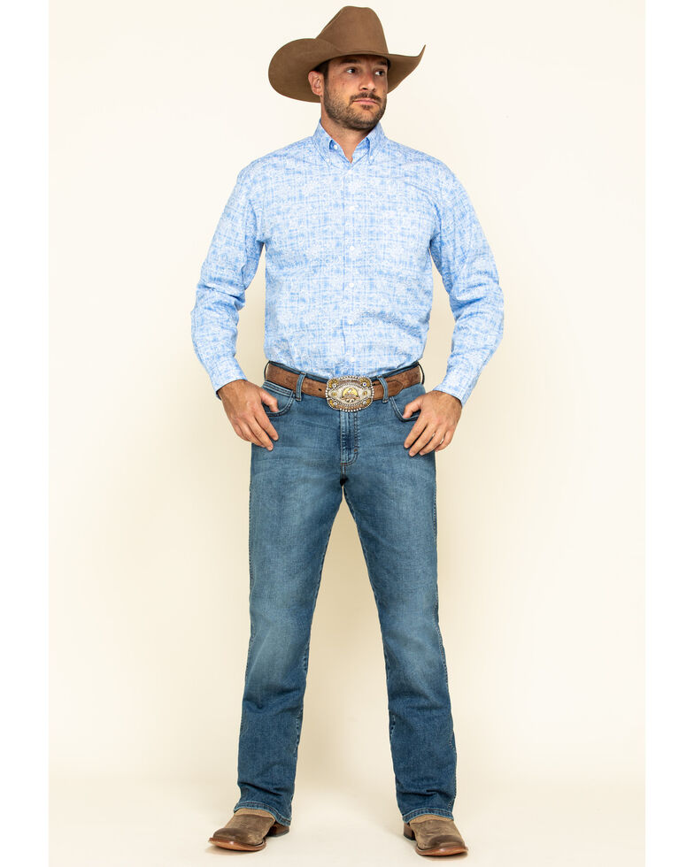 Rough Stock By Panhandle Men's Wimberly Floral Print Long Sleeve Western Shirt , Light Blue, hi-res