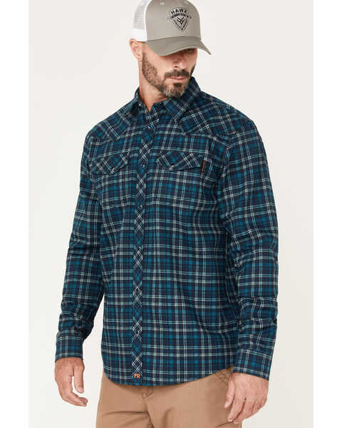 Image #2 - Cody James Men's FR Plaid Print Long Sleeve Snap Work Shirt , Navy, hi-res