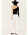 Image #1 - Grace In LA Women's Fleur De Lis Pocket Mid Rise Bootcut Stretch Denim Jeans, White, hi-res