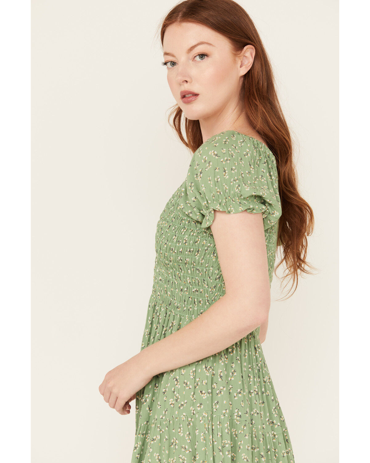 Image #2 - Angie Women's Floral Print Short Sleeve Mini Dress, Green, hi-res