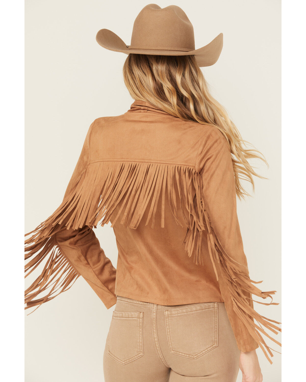 Image #4 - Shyanne Women's Faux Suede Cascade Front Fringe Jacket, Tan, hi-res