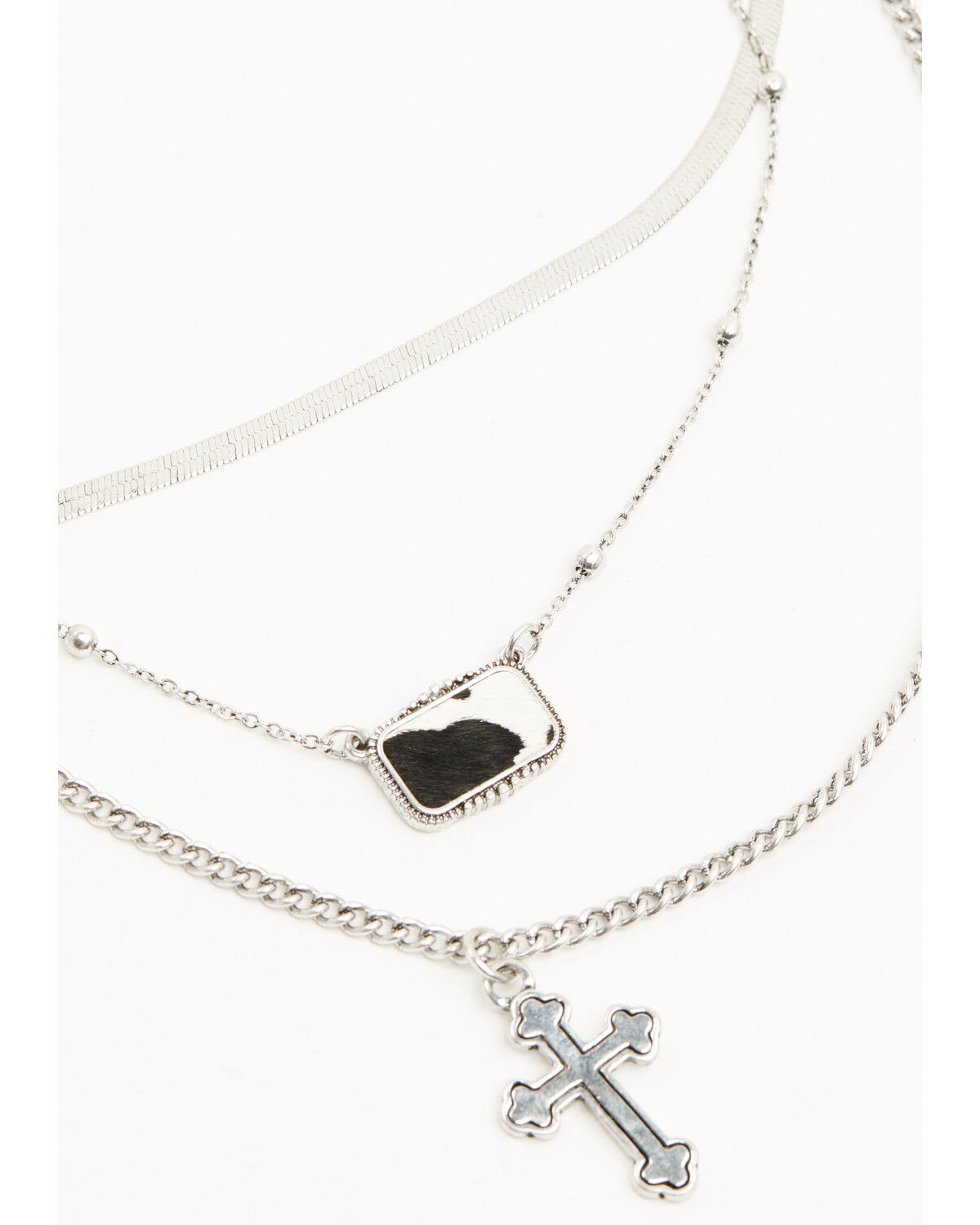Image #2 - Shyanne Women's Layered Cow Print and Cross Pendant Necklace, Silver, hi-res