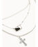 Image #2 - Shyanne Women's Layered Cow Print and Cross Pendant Necklace, Silver, hi-res