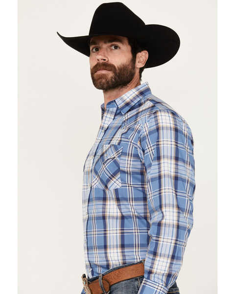 Image #2 - Ely Walker Men's Plaid Print Long Sleeve Pearl Snap Western Shirt - Tall, Blue, hi-res