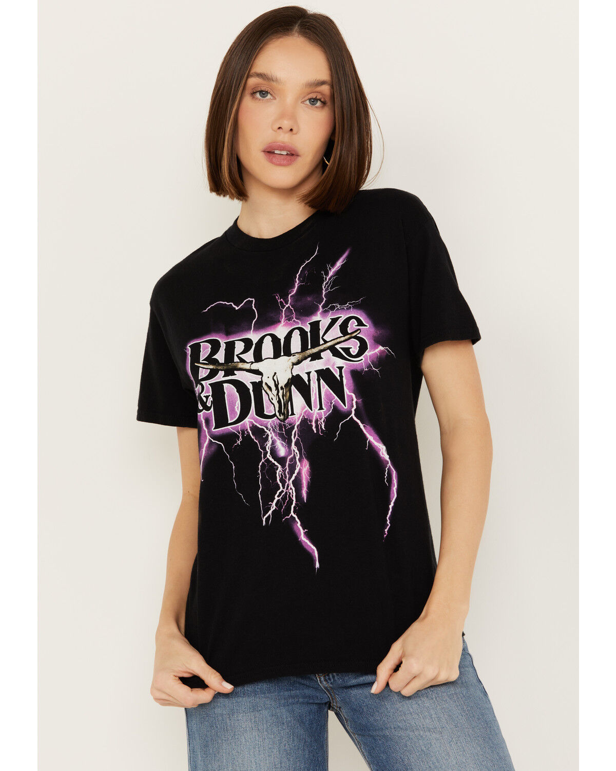 Image #1 - Merch Traffic Women's Brooks & Dunn Lightning Short Sleeve Graphic Tee, Black, hi-res