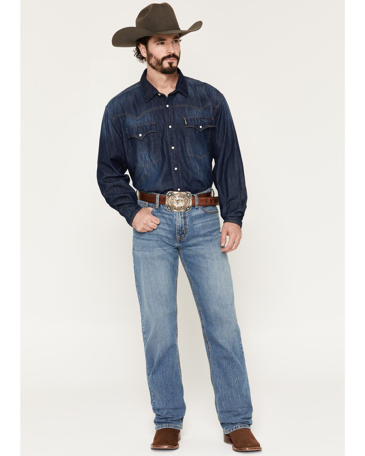 Cinch Men's Grant Medium Wash Relaxed Bootcut Stretch Denim Jeans, Medium Wash, hi-res