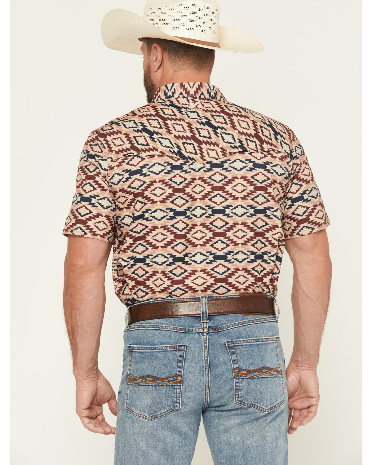 Image #4 - RANK 45® Men's Willow Creek Southwestern Print Short Sleeve Snap Performance Western Shirt, Tan, hi-res