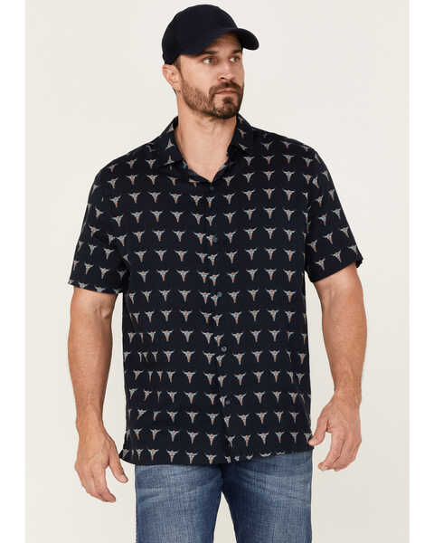 Gibson Men's Bull Pinata Print Western Shirt , Navy, hi-res