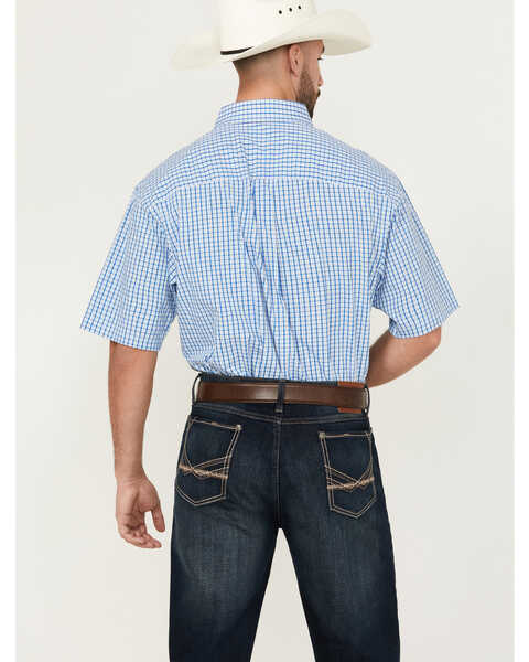 Image #4 - George Strait by Wrangler Men's Plaid Print Short Sleeve Button-Down Stretch Western Shirt , Blue, hi-res
