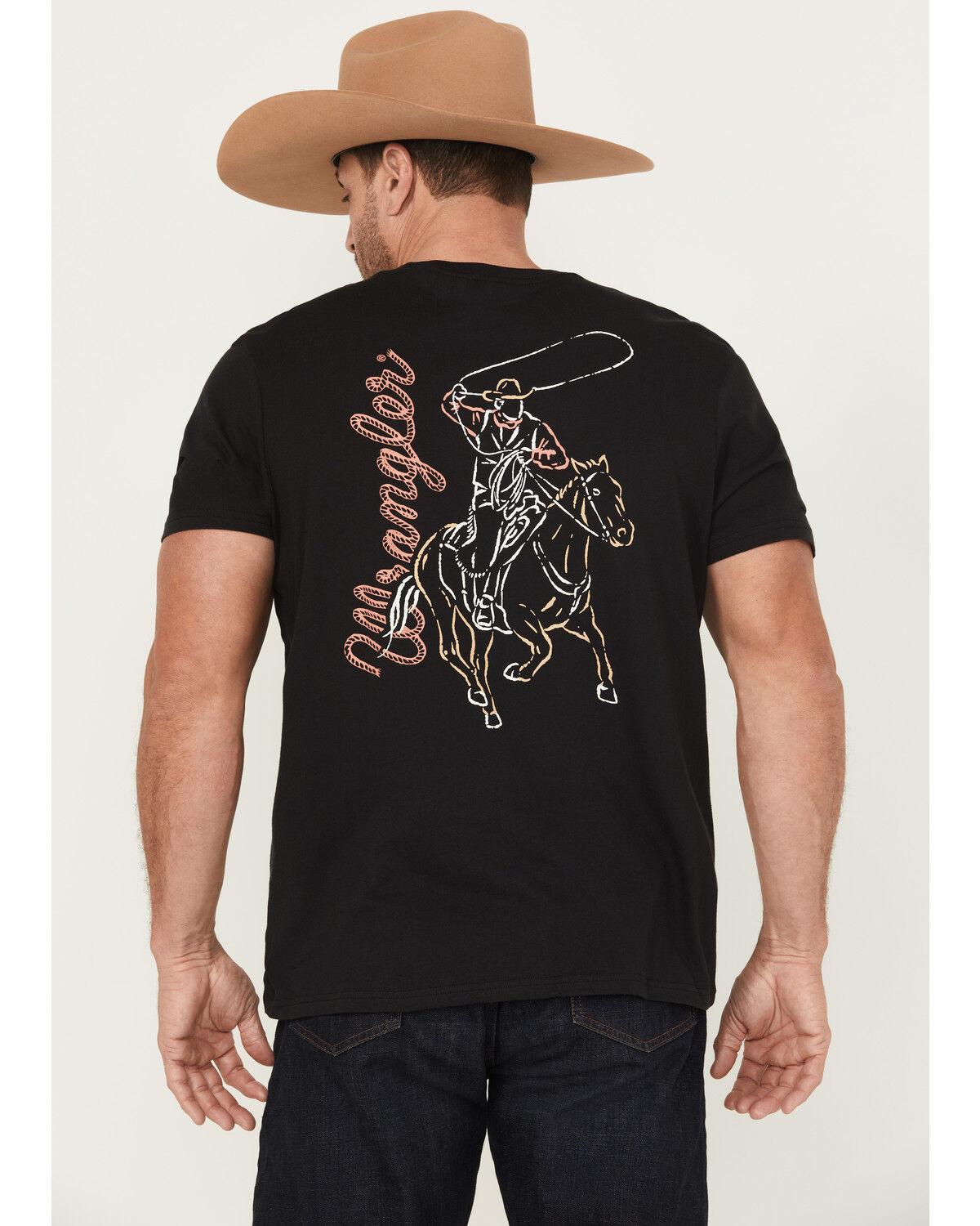 Image #1 - Wrangler Men's Neon Roping Cowboy Logo Short Sleeve Graphic T-Shirt, Black, hi-res