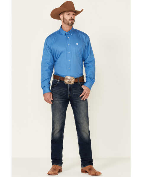 Image #2 - Cinch Men's Solid Long Sleeve Button-Down Western Shirt, Blue, hi-res