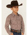Image #2 - Roper Boys' Floral Print Long Sleeve Western Peal Snap Shirt, Brown, hi-res