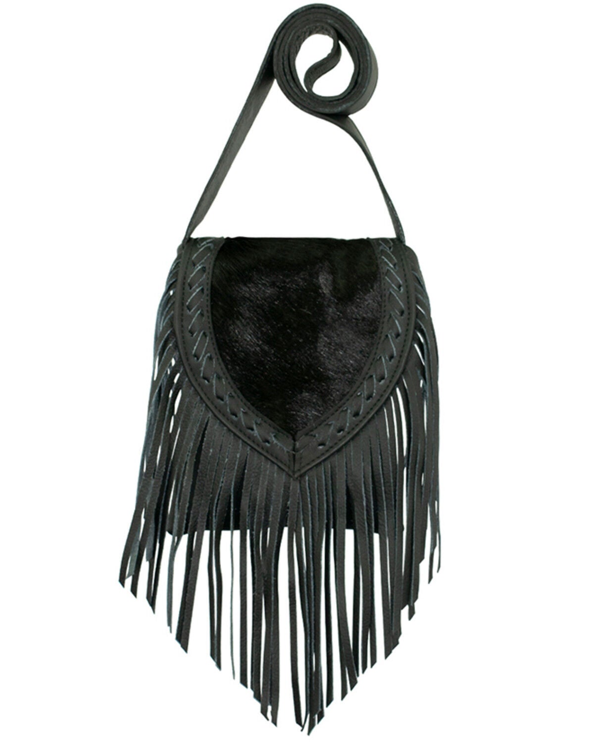 American West Women's Hair-On Fringe Saddle Crossbody, Black, hi-res