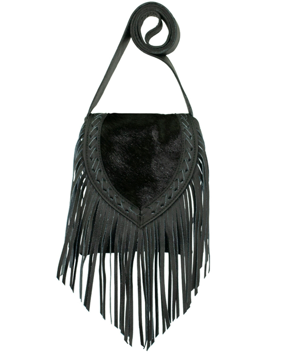 Image #1 - American West Women's Hair-On Fringe Saddle Crossbody, Black, hi-res