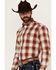 Image #2 - Roper Men's Amarillo Plaid Print Long Sleeve Button-Down Western Shirt, Red, hi-res