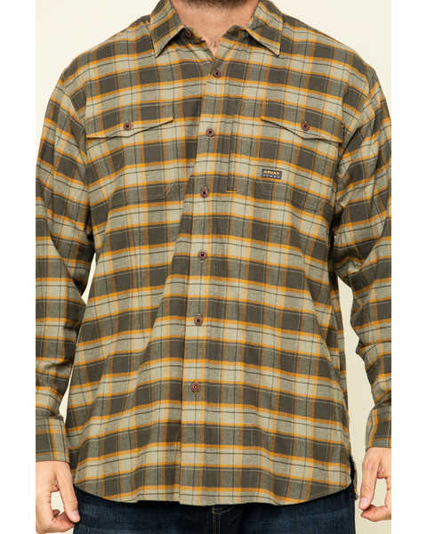 Image #4 - Ariat Men's Olive Rebar Flannel Durastretch Plaid Long Sleeve Work Shirt , Olive, hi-res