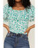 Image #3 - Molly Bracken Women's Floral Pattern Ruffle Sleeve Top, Blue, hi-res