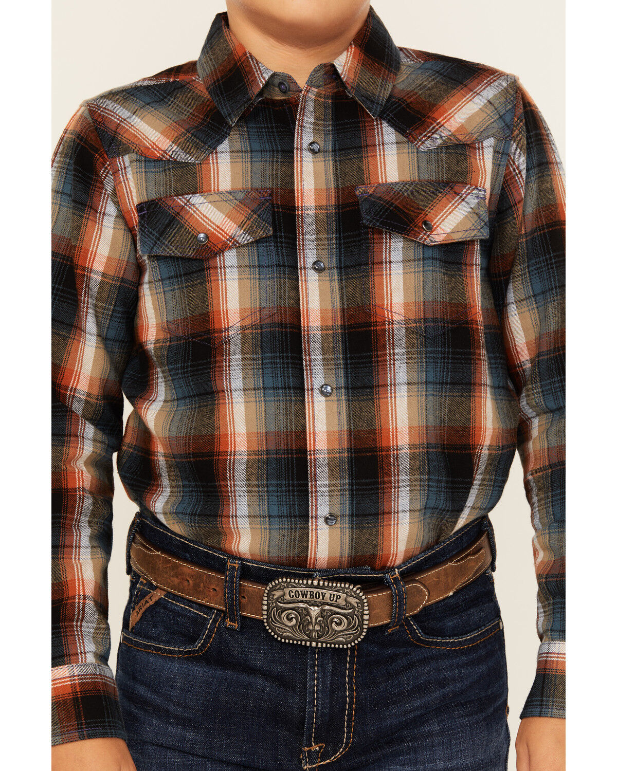 Image #3 - Cody James Boys' Plaid Print Long Sleeve Snap Flannel Shirt, Brown, hi-res