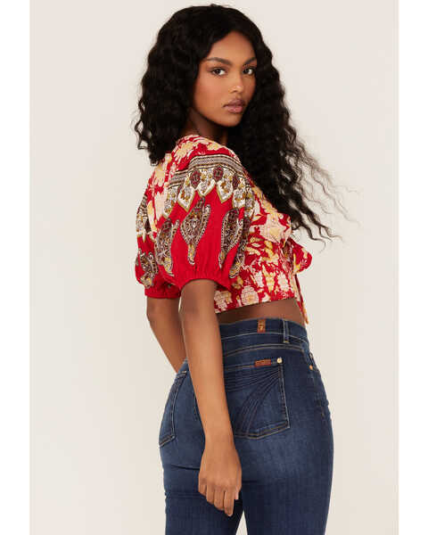 Image #4 - Band of the Free Women's Beautiful Noise Floral Print Crop Top, Red, hi-res