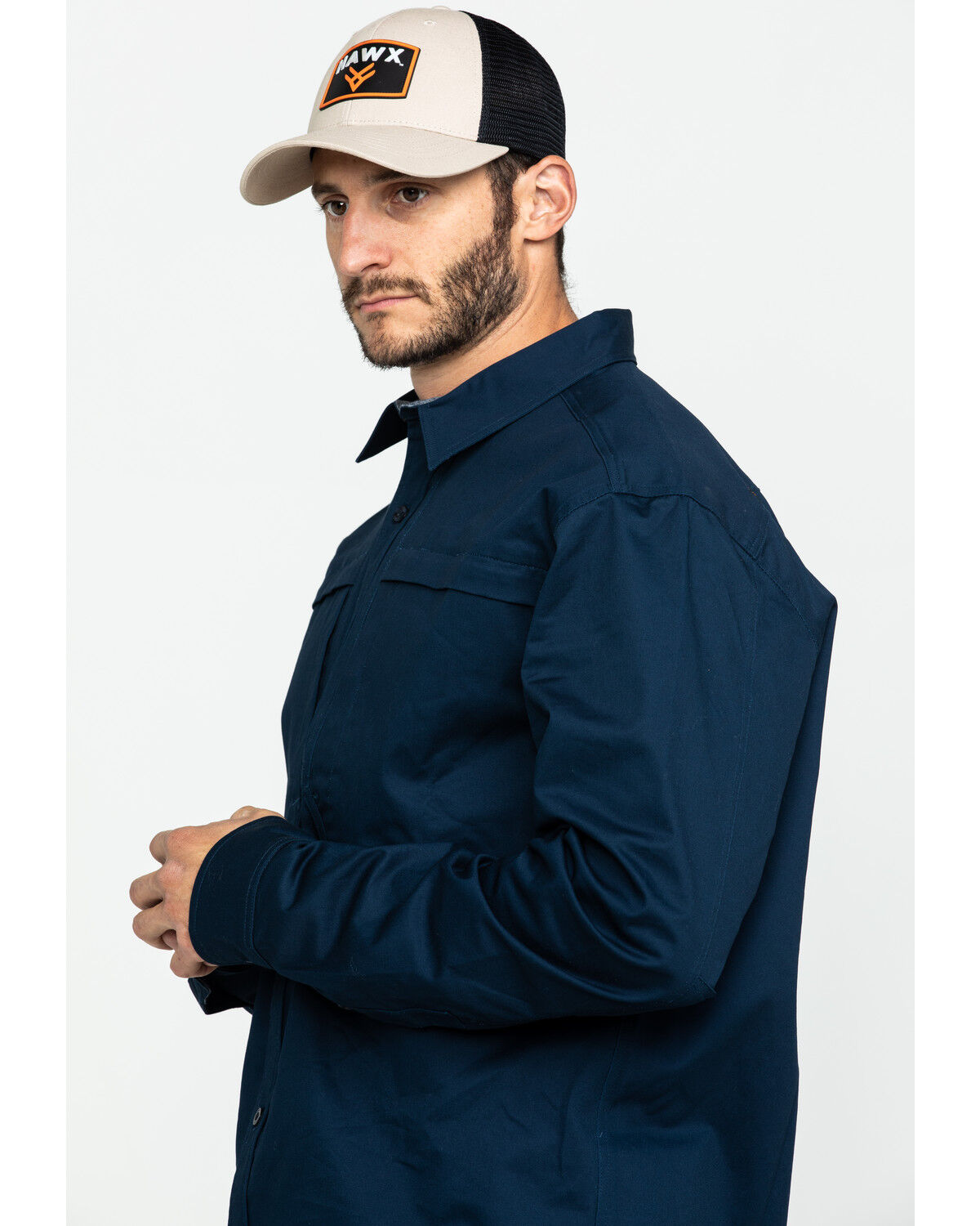 Image #3 - Hawx Men's Navy Stretch Twill Long Sleeve Work Shirt, Navy, hi-res