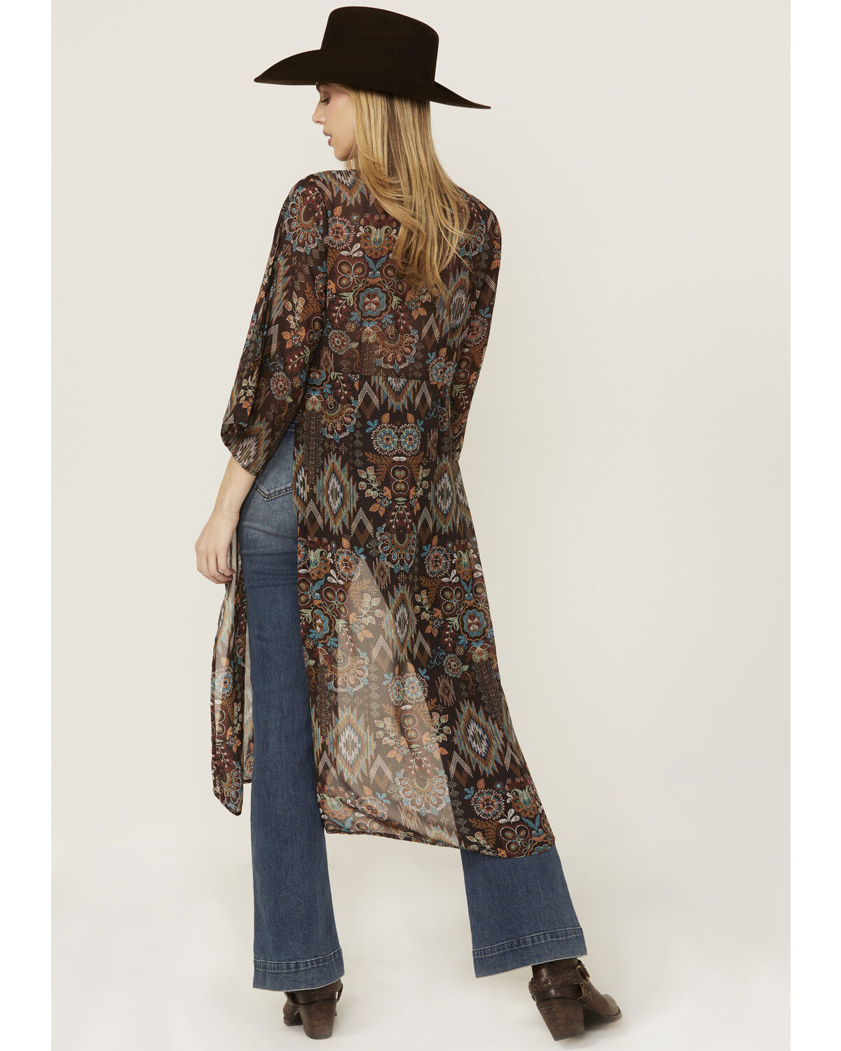 Image #4 - Shyanne Women's Floral Print Chiffon Kimono, Dark Brown, hi-res