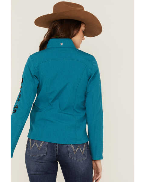 Image #4 - RANK 45® Women's Soft Shell Logo Riding Jacket, Teal, hi-res