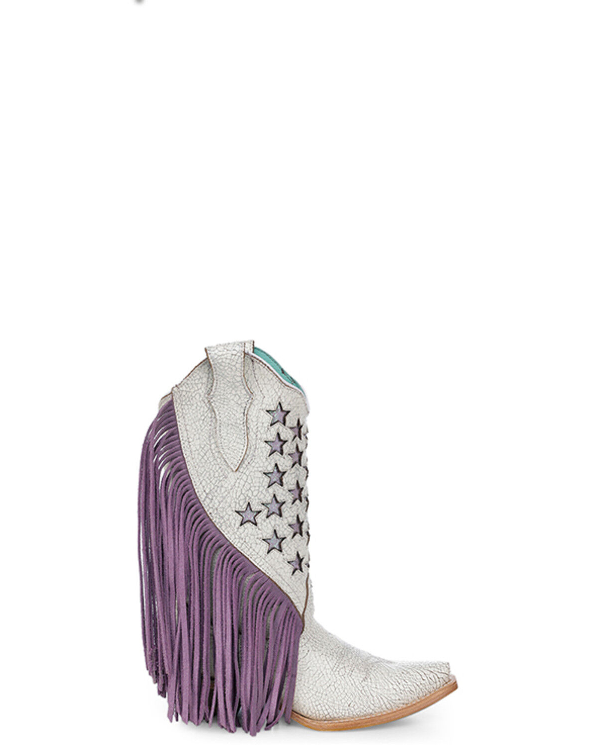 Image #2 - Corral Girls' Star Inlay Fringe Western Boots - Snip Toe, White, hi-res