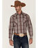 Image #1 - Rough Stock By Panhandle Men's Ombre Plaid Print Long Sleeve Pearl Snap Western Shirt , Maroon, hi-res