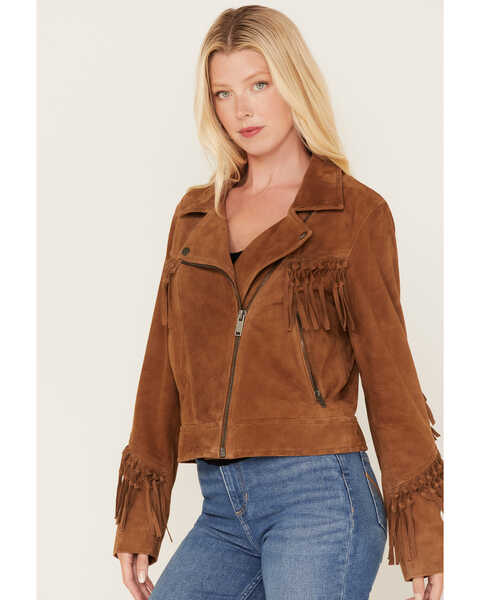 Image #2 - Idyllwind Women's Braided Leather Zip Moto Jacket, Brown, hi-res