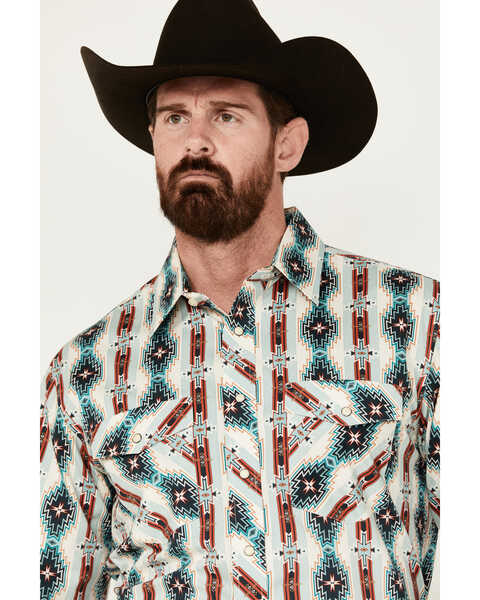 Image #2 - Panhandle Select Men's Southwestern Print Long Sleeve Snap Western Shirt, Cream, hi-res