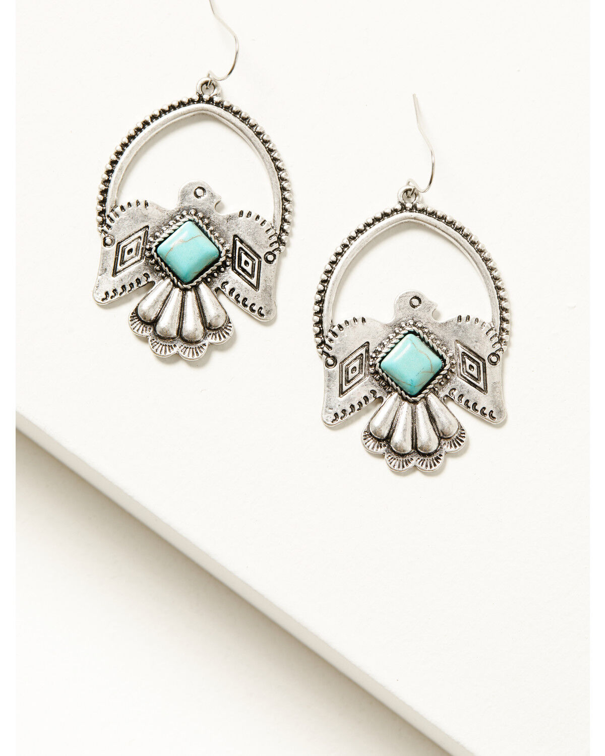 Image #1 - Cowgirl Confetti Women's Silver & Turquoise Thunderbird Just Fly Earrings, Silver, hi-res