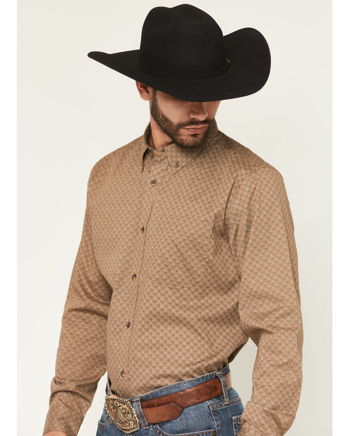 Image #2 - Cody James Men's Big Deal Geo Print Long Sleeve Button-Down Stretch Western Shirt, Lt Brown, hi-res